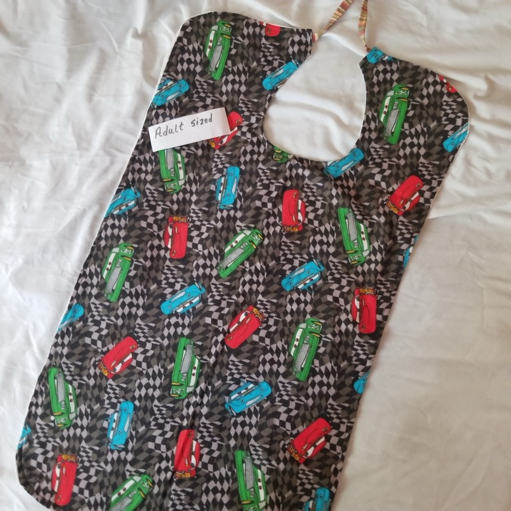 Colorful Car Print Adult size Bib disabled reversible